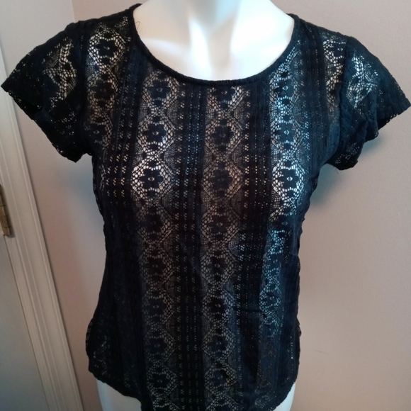 LOFT Tops - LOFT black semi sheer short sleeve top